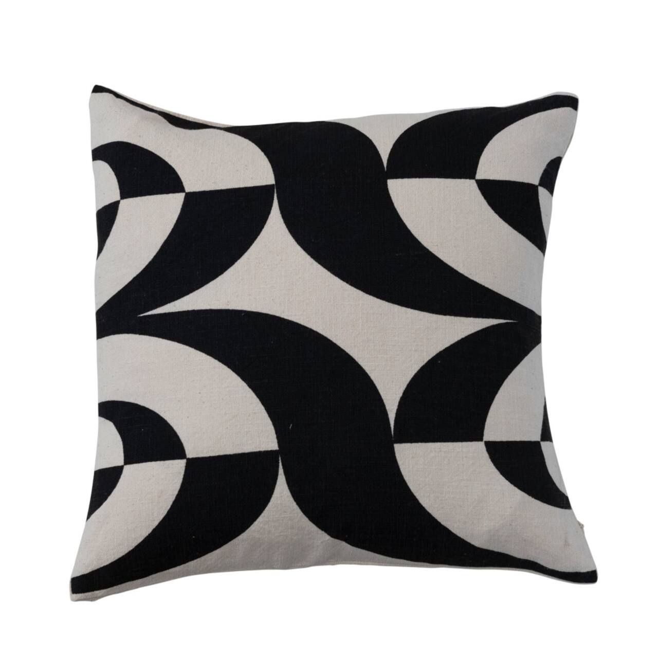 Hello Honey® Black and White Cotton Slub Throw Pillow Cover with Abstract Print